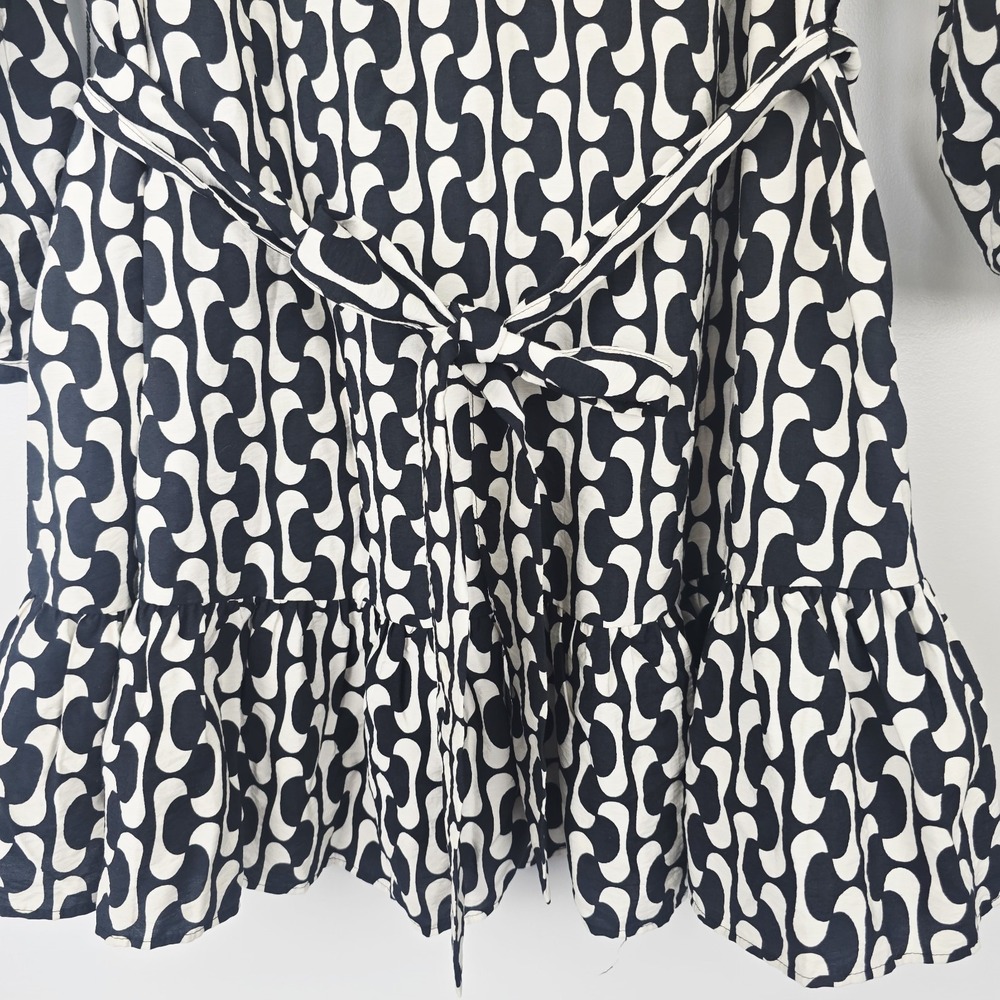ZARA The Paula Dress Black / Ivory Geometric‎ Print Sz Medium Long Sleeves.D111 - Picture 3 of 14